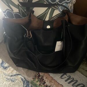Black Leather Tote Bag - Unbranded